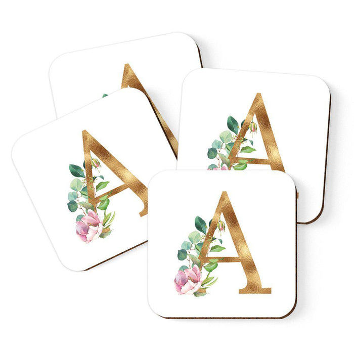 Square Coffee Drink Coasters Gift Set, Lush Bloom Monogram-Set of 4-Andaz Press-A-