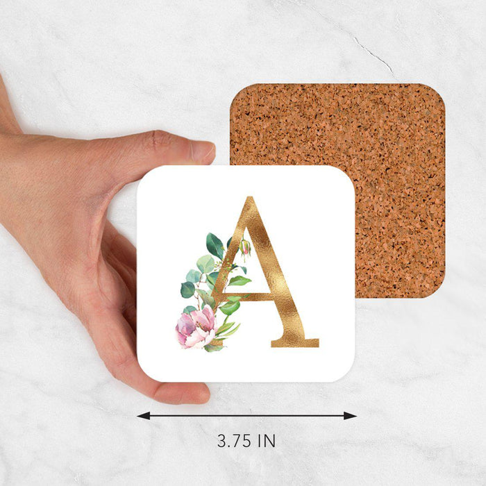 Square Coffee Drink Coasters Gift Set, Lush Bloom Monogram-Set of 4-Andaz Press-A-