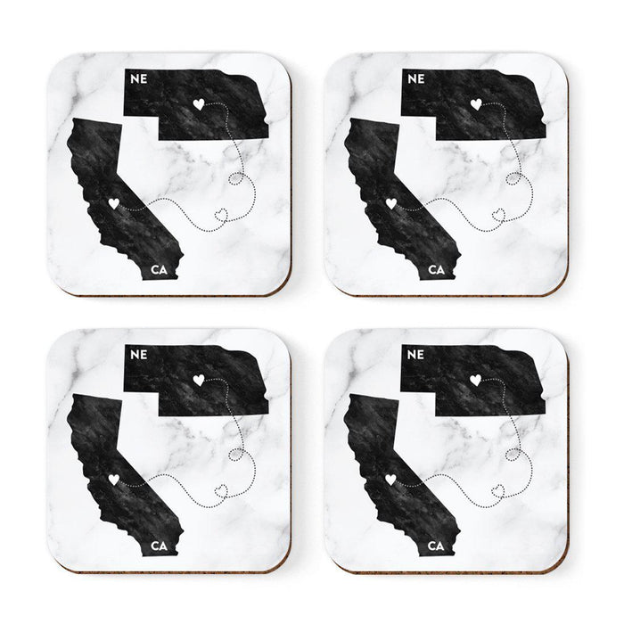 Square Coffee Drink Coasters Long Distance Gift, California-Set of 4-Andaz Press-Nebraska-