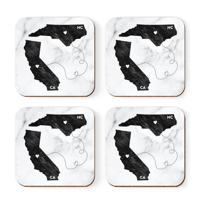 Square Coffee Drink Coasters Long Distance Gift, California-Set of 4-Andaz Press-North Carolina-