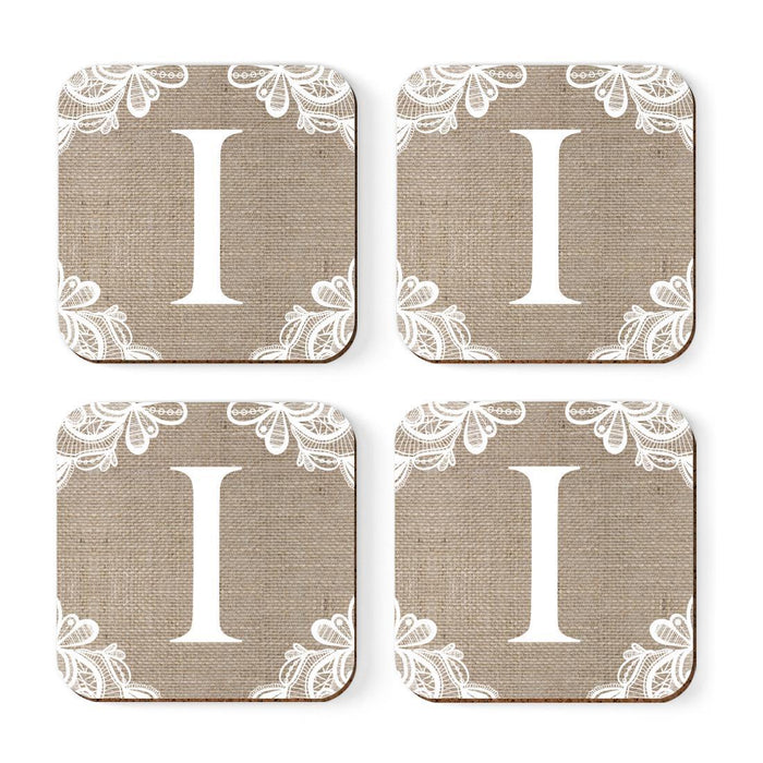 Square Coffee Drink Monogram Coasters Gift Set, Burlap Lace-Set of 4-Andaz Press-I-