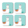 Square Drink Coffee Coasters Gift Set, Boho Design-Set of 4-Andaz Press-Boho Aqua Llama-