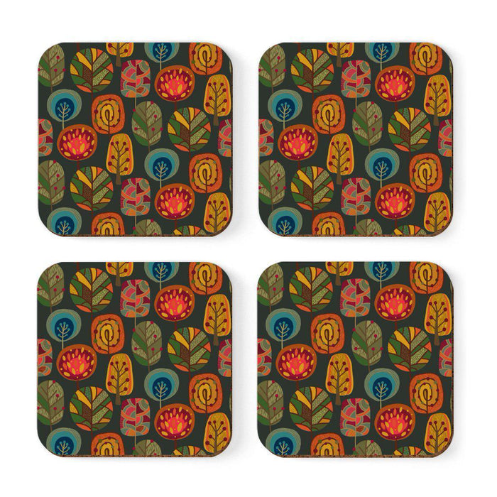 Square Drink Coffee Coasters Gift Set, Boho Design-Set of 4-Andaz Press-Boho Retro Flowers-