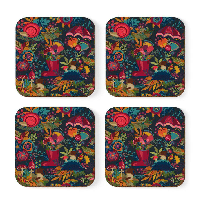 Square Drink Coffee Coasters Gift Set, Boho Design-Set of 4-Andaz Press-Rain Boots Wellies-