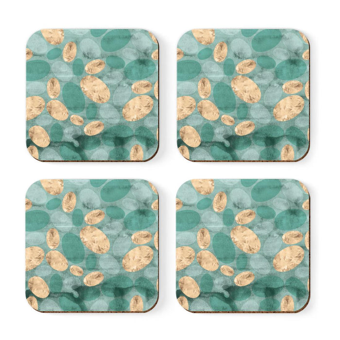 Square Drink Coffee Coasters Gift Set, Boho-Set of 4-Andaz Press-Boho Aqua Gold Pebbles-