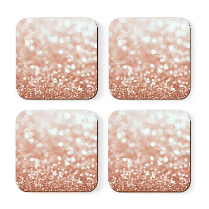 Square Drink Coffee Coasters Gift Set, Boho-Set of 4-Andaz Press-Glitzy Rose Gold Glitter-