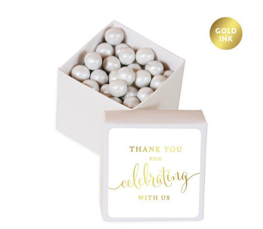 Square Party Favor Boxes, Thank You for Celebrating With Us-Set of 20-Andaz Press-White-