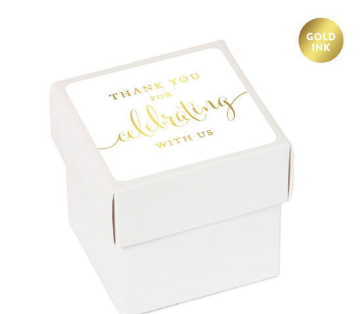 Square Party Favor Boxes, Thank You for Celebrating With Us-Set of 20-Andaz Press-White-