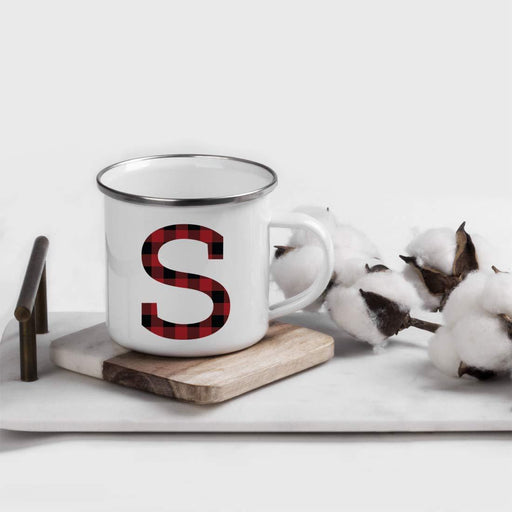 Stainless Steel Campfire Coffee Hot Chocolate Mug Gift, Buffalo Red Plaid Monogram Initial Letter S-Set of 1-Andaz Press-