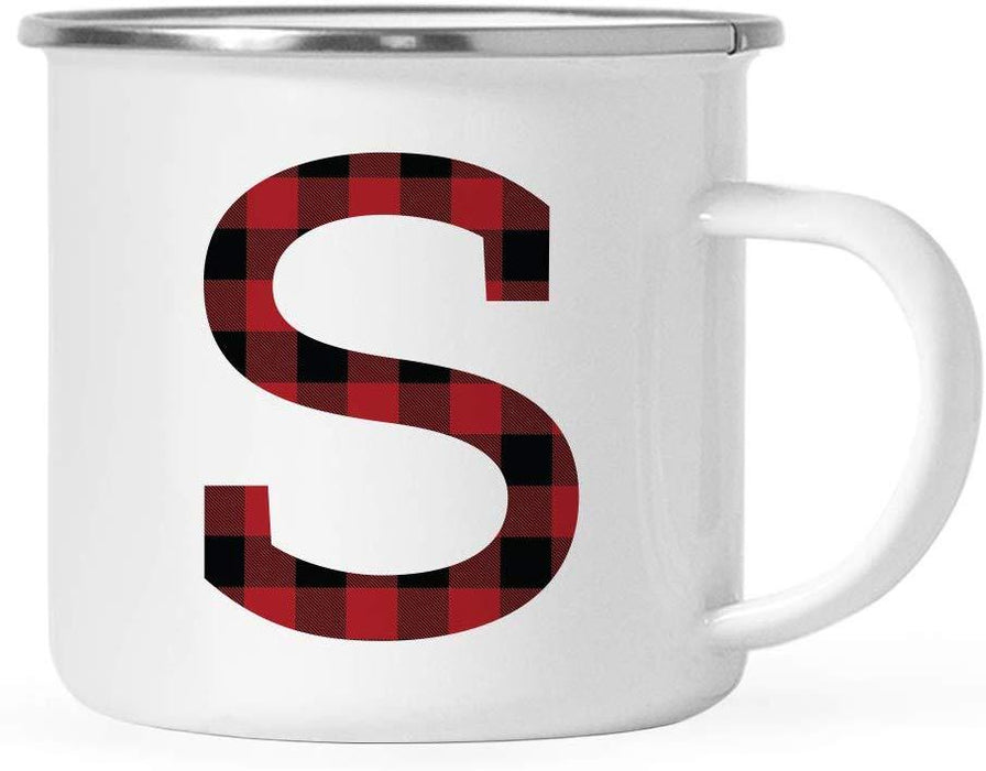 Stainless Steel Campfire Coffee Hot Chocolate Mug Gift, Buffalo Red Plaid Monogram Initial Letter S-Set of 1-Andaz Press-