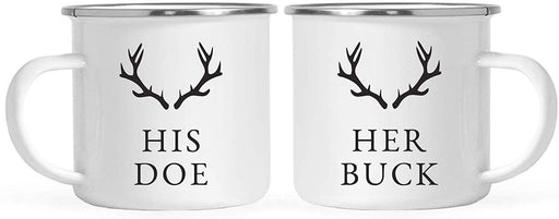 Stainless Steel Campfire Coffee Mugs Gift Set, His Doe, Her Buck, Deer Antlers Graphic-Set of 2-Andaz Press-