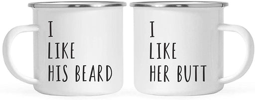 Stainless Steel Campfire Coffee Mugs Gift Set, I Like His Beard, I Like Her Butt-Set of 2-Andaz Press-