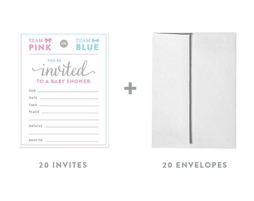 Team Pink/Blue Gender Reveal Baby Shower Party Blank Invitations & Thank Yous-Set of 20-Andaz Press-Invitations-