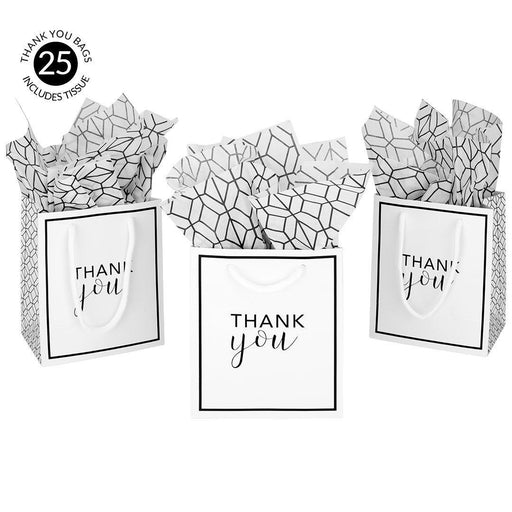 Thank You Party Favor Gift Bags-Set of 25-Andaz Press-White-