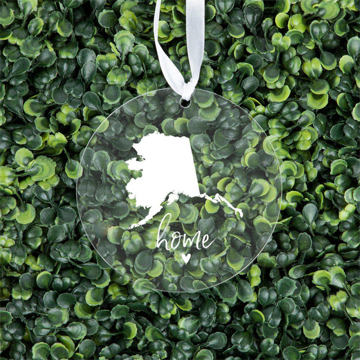 US State Round Clear Acrylic Christmas Ornament Keepsake, Long Distance Christmas Ideas-Set of 1-Andaz Press-Alaska-