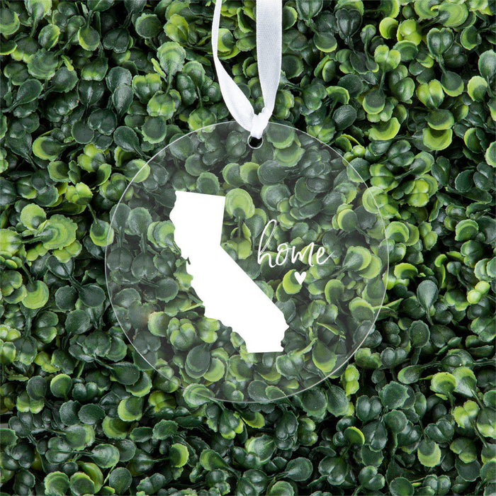 US State Round Clear Acrylic Christmas Ornament Keepsake, Long Distance Christmas Ideas-Set of 1-Andaz Press-California-