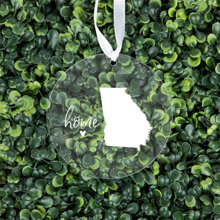 US State Round Clear Acrylic Christmas Ornament Keepsake, Long Distance Christmas Ideas-Set of 1-Andaz Press-Georgia-