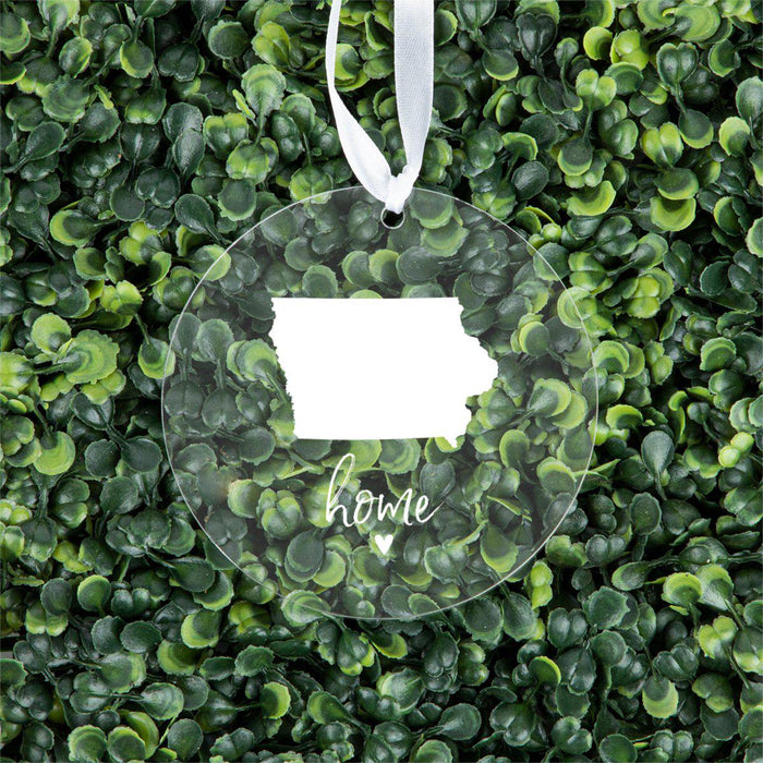 US State Round Clear Acrylic Christmas Ornament Keepsake, Long Distance Christmas Ideas-Set of 1-Andaz Press-Iowa-