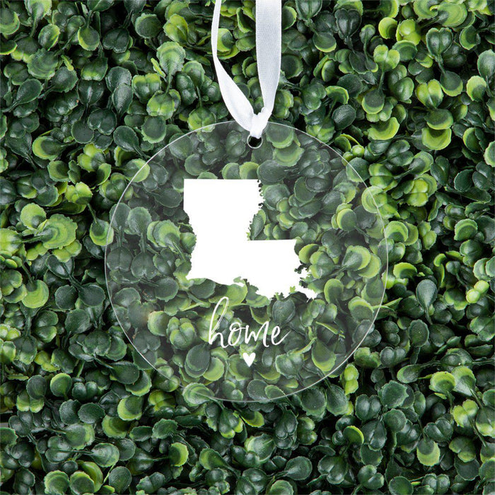 US State Round Clear Acrylic Christmas Ornament Keepsake, Long Distance Christmas Ideas-Set of 1-Andaz Press-Louisiana-