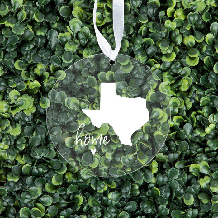 US State Round Clear Acrylic Christmas Ornament Keepsake, Long Distance Christmas Ideas-Set of 1-Andaz Press-Texas-