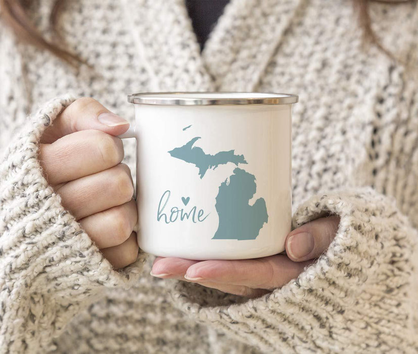 US State Stainless Steel Campfire Coffee Mug Gift, Aqua Home Heart, Michigan-Set of 1-Andaz Press-