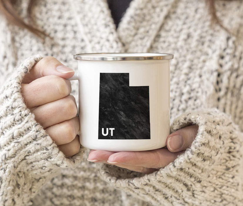 US State Stainless Steel Campfire Coffee Mug Gift, Modern Black Grunge Abbreviation, Utah-Set of 1-Andaz Press-