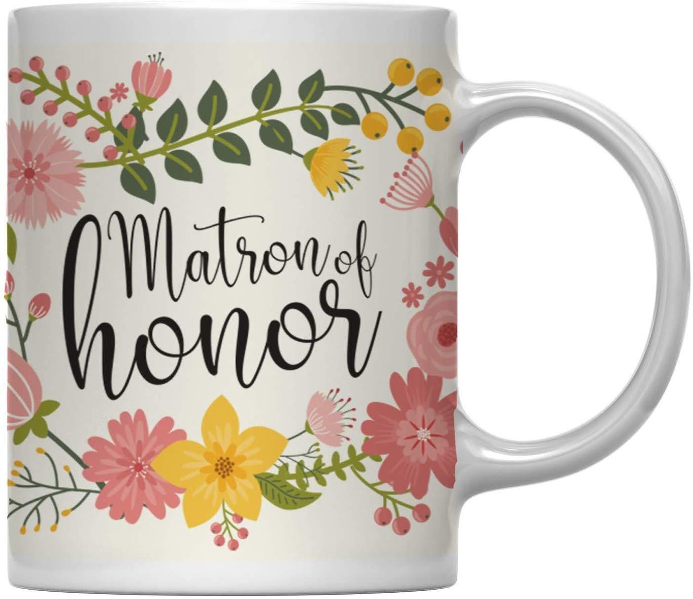 Wedding Floral Flowers Coffee Mug Gift, Matron of Honor-Set of 1-Andaz Press-