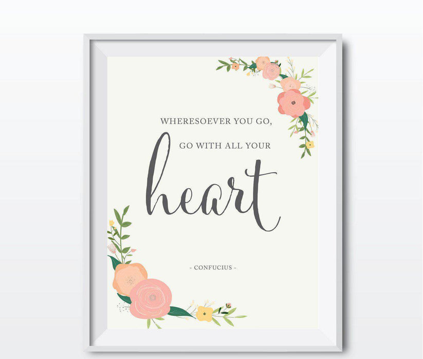 Wedding Love Quote Wall Art, Floral Roses Print-Set of 1-Andaz Press-Every heart sings a song...Plato-