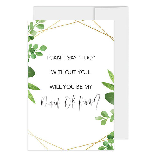 Will You Be My Bridesmaid Proposal Cards with Envelopes-Set of 16-Andaz Press-Geometric Greenery Design-