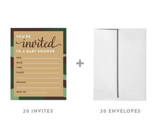 Woodland Camouflage Boy Baby Shower Blank Invitations-Set of 20-Andaz Press-