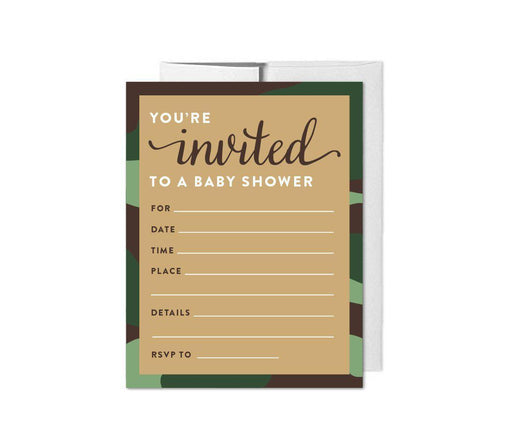 Woodland Camouflage Boy Baby Shower Blank Invitations-Set of 20-Andaz Press-