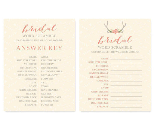 Woodland Deer Wedding Bridal Shower Game Cards-Set of 20-Andaz Press-Word Scramble-