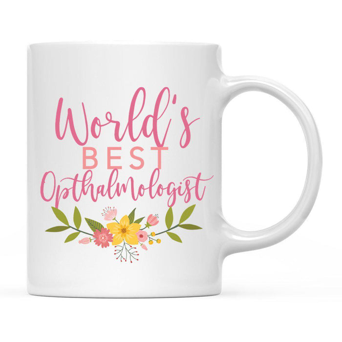 World's Best Profession, Pink Floral Design Ceramic Coffee Mug Collection 3-Set of 1-Andaz Press-Opthalmologist-