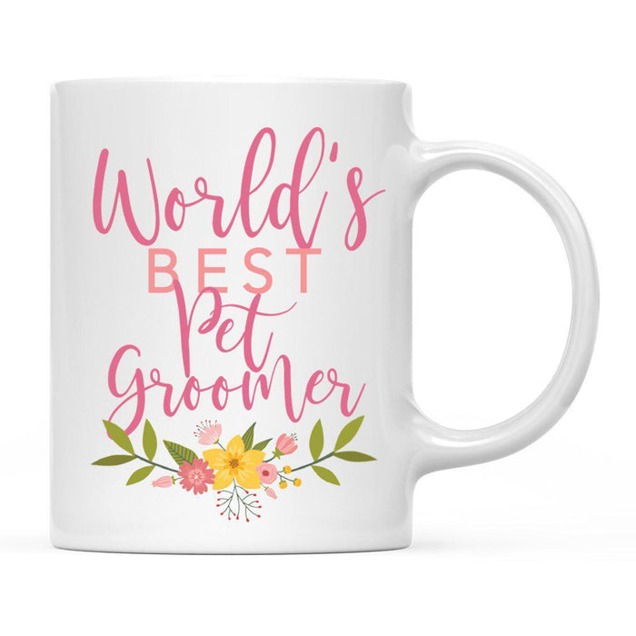 World's Best Profession, Pink Floral Design Ceramic Coffee Mug Collection 3-Set of 1-Andaz Press-Pet Groomer-