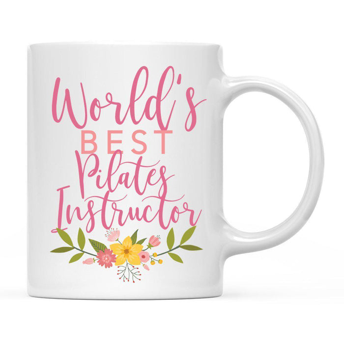 World's Best Profession, Pink Floral Design Ceramic Coffee Mug Collection 3-Set of 1-Andaz Press-Pilates Instructor-