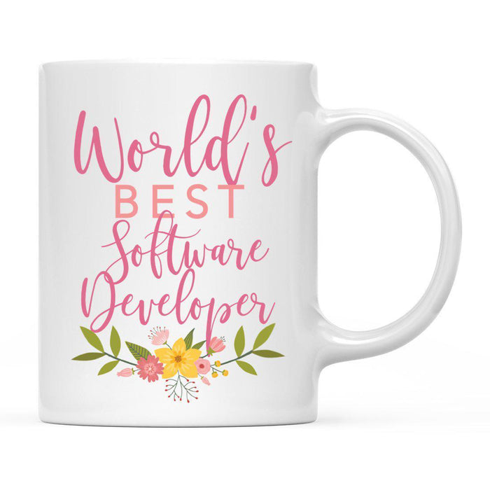 World's Best Profession, Pink Floral Design Ceramic Coffee Mug Collection 4-Set of 1-Andaz Press-Software Developer-