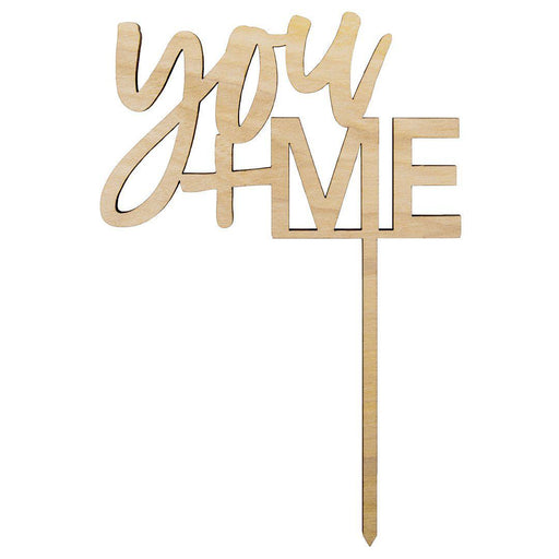 You + Me Laser Cut Wood Cake Topper-Set of 1-Andaz Press-Natural-